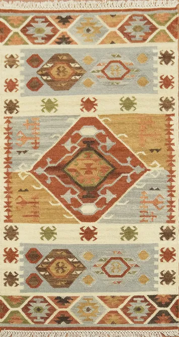 Hand Woven Geometric Kilim Oriental Rug 3x5 Tribal Wool Rug