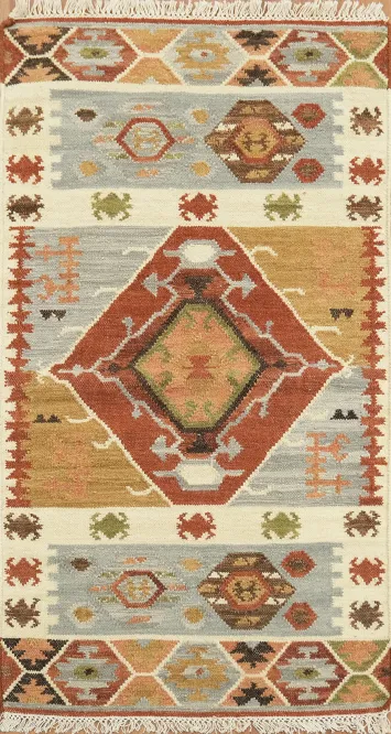 Hand Woven Geometric Kilim Oriental Rug 3x5 Tribal Wool Rug