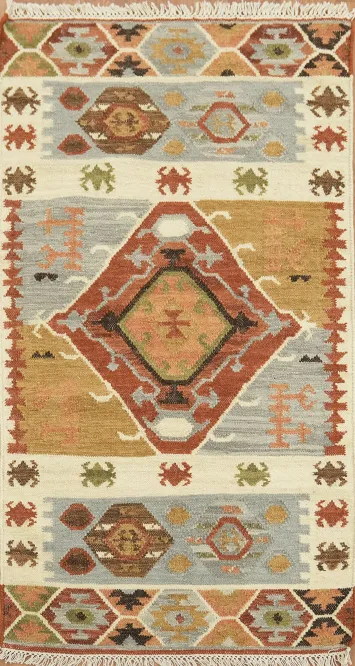 Handwoven Geometric Multicolor Kilim Oriental Rug 3x5