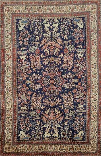 Animal Design Blue Sarouk Persian Area Rug 7x11