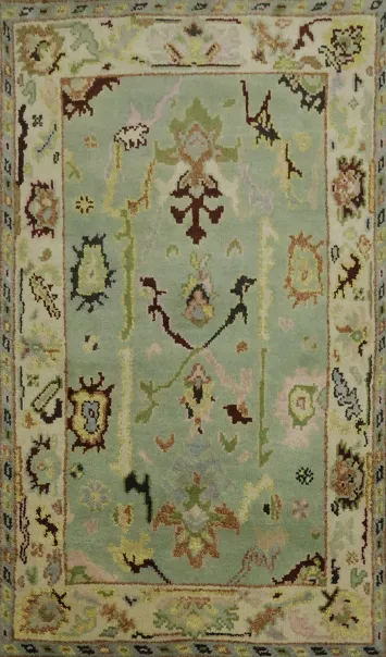 Green Oushak Wool Rug - 3x5 Traditional Hand-Knotted Wool