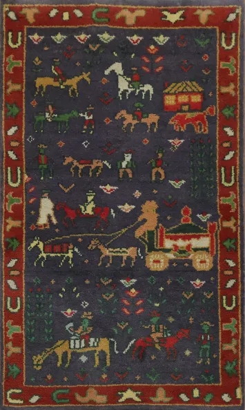 3'x5' Colorful Rug with Traditional Horse and Wagon Designs
