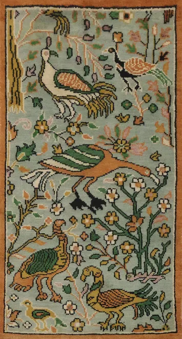 Bird and Floral Motif Ziegler Rug - 3x5 Hand-Knotted Wool