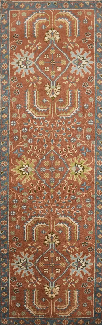 Sophisticated Orange Floral Runner Rug 3x8