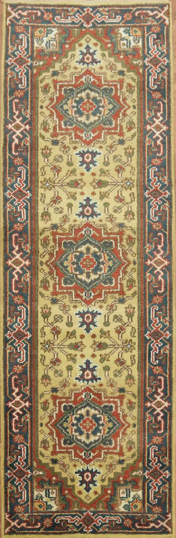 Traditional Vintage Runner Rug with Intricate Floral Medallions 3x8