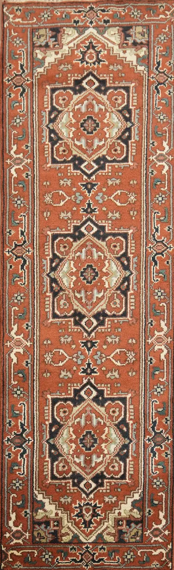 Classic Geometric Wool Runner Rug 3x8