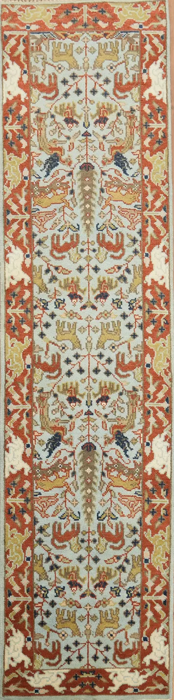 Hunting Animal Pictorials 10 ft Runner Ziegler Wool Hand-Knotted Rug 10' 0'' X 2' 6''