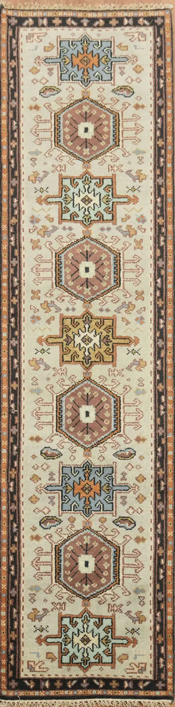 Traditional hallway Light Green Runner with vibrant, artistic flair 10' 1'' X 2' 6''