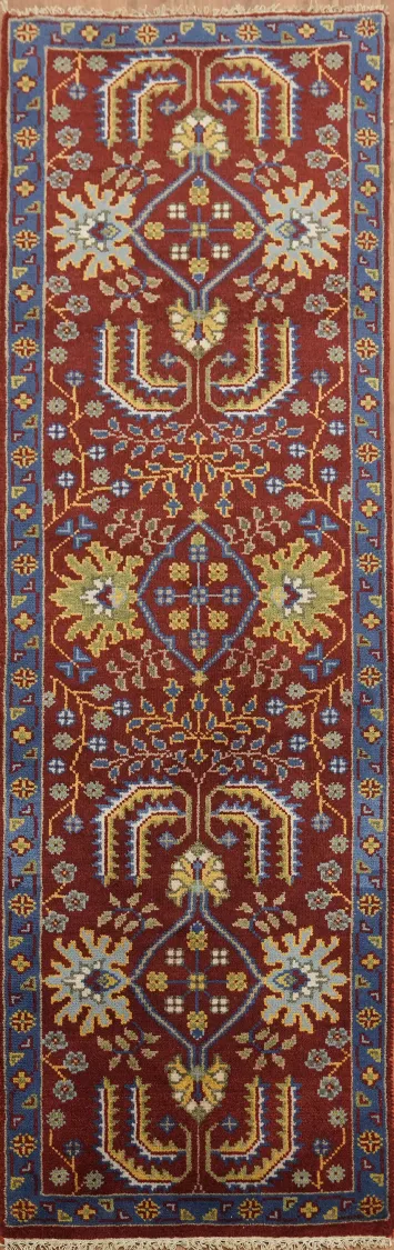 Crimson Red Runner with Blue Trim Detailing 7' 11'' X 2' 6''