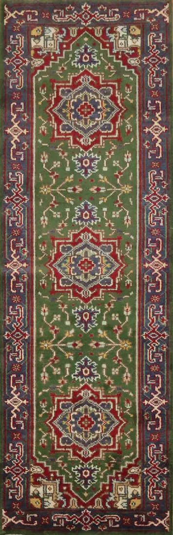 Traditional Emereld Green with Classic Red and Blue Runner Rug 8' 0'' X 2' 6''