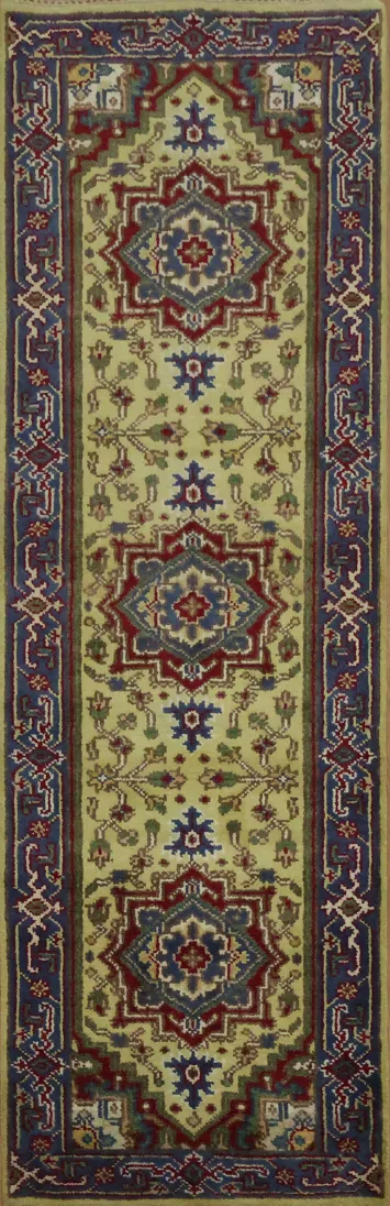 Traditional Vibrant Green Wool Runner Rug 8' 0'' X 2' 7''