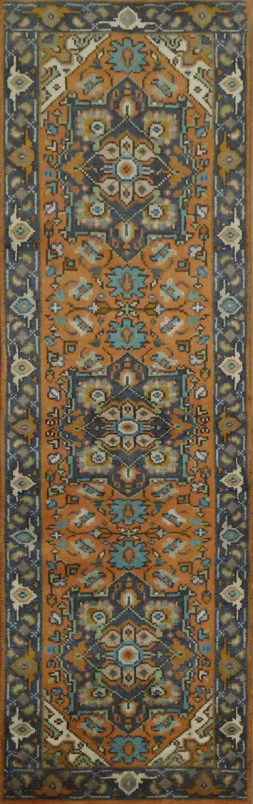 Elegant Geometric Wool Runner Rug 3x8