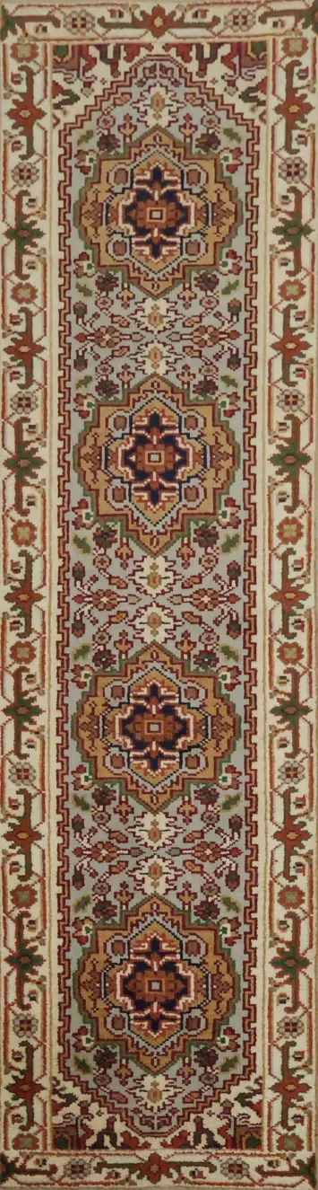 Traditional Light Blue Heriz Serapi Oriental Runner Rug 3x10