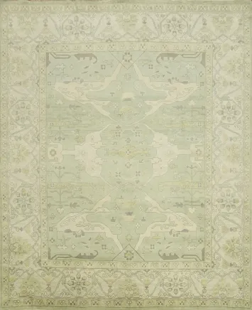 12'x15' Traditional Elegant Palace Oushak Rug with Subtle Green and Beige Palette