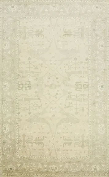 Refined Beige Palace Oushak Hand-Knotted Wool Rug in Soft Cream 13'x21'