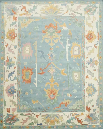Traditional Palace 12'x15' Oushak Hand-made Rug with Vibrant Patterns and Colors