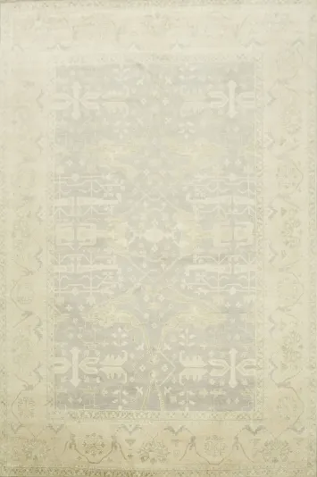 Muted Tone Grey and Cream Traditional Oushak Hand Made Large Rug 12x18
