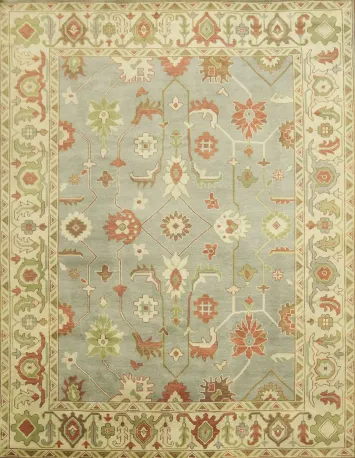 Classic Hand-Knotted Oushak Rug with Warm Earth Tone Colors 9x12