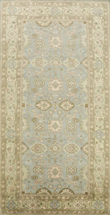 Traditional Oushak 10x20 Hand-Knotted Wool Rug | Blue/Green