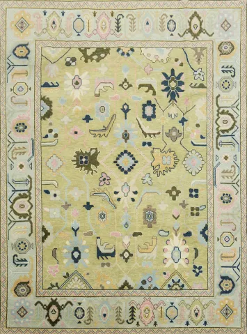 Sage Green Traditional Oushak Hand Made Area Rug 9x12