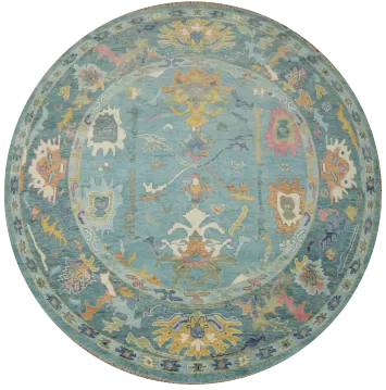 Hand-Knotted 10' Blue Round Oushak Pastel Color Wool Rug 10x10 ft