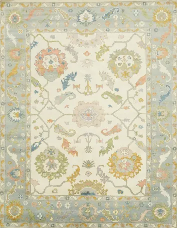 Elegant Pastel Color Oushak Hand-Knotted Indian Rug 8'x10'