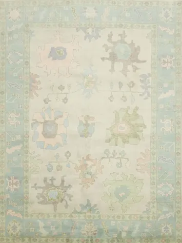 9'x12' Traditional Light Green Oushak Hand-Knotted Living Room Rug
