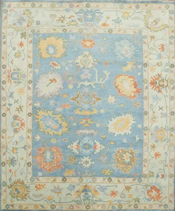 Sky Blue Pastel Color Traditional Oushak Hand Made Area Rug 8x10