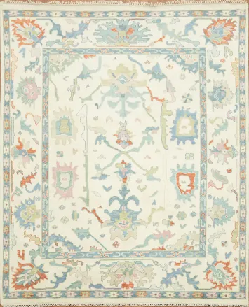 Classic Cream Oushak Rug Featuring Vintage-Inspired Ornate Patterns 8'x10'