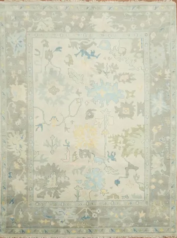 Soft Sage Green Oushak Hand-Knotted Wool Rug 9'x12'