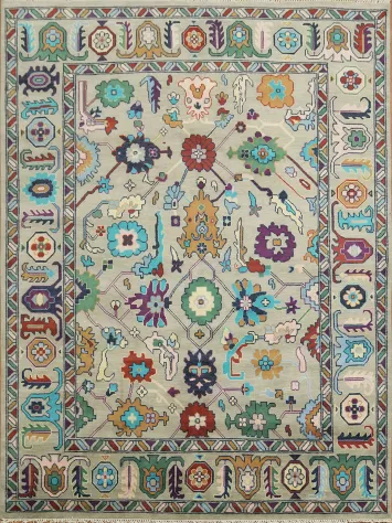 Colorful Oushak Oriental Rug with Intricate Floral Design 9'x12'