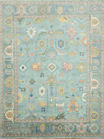 Charming Oushak Hand-Knotted Rug in Pastel Blue 9'x12'