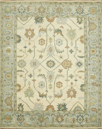 Classic Ivory and Blue Rug with Traditional Floral Motifs 9'x12'