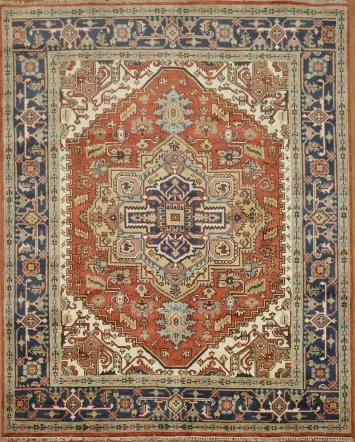 Traditional Red and Navy Heriz Serapi Oriental Area Rug 8x10