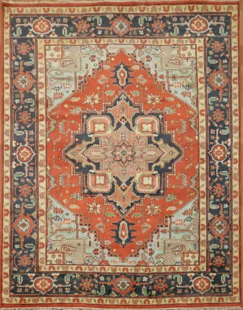 Persian Style Rug in Vibrant Orange with Intricate Borders 8x10 ft