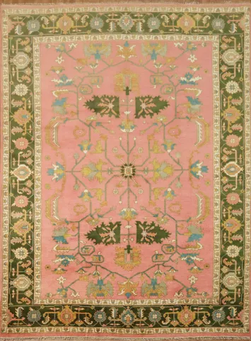 Charming Pink and Green Rug with Artistic Floral Patterns 9x12
