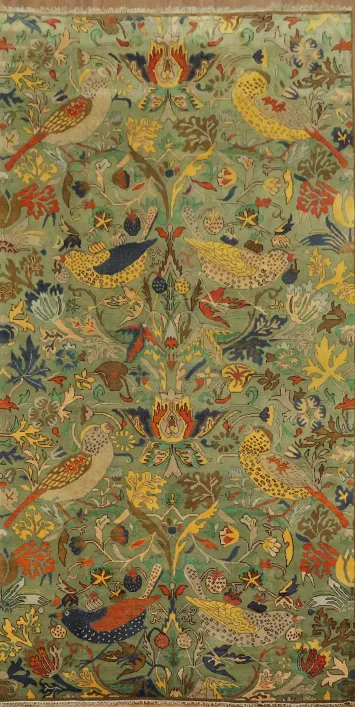 Birds and Tress Large Green Ziegler Hand-Knotted Wol Rug 9x18