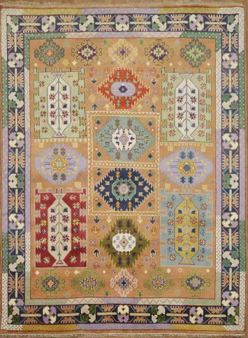 Eclectic Patchwork Style Rug in Warm Hues and Unique Motifs 9'x12'