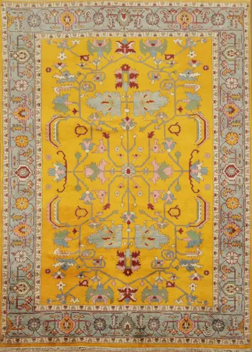 Rich Yellow Turkish-Style Rug Features Elegant Floral Patterns 9x12