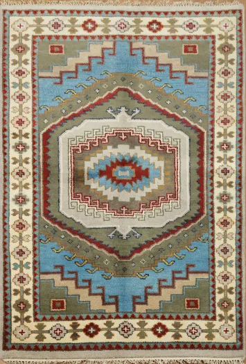 Vibrant Geometric Patterned Carpet with Intricate Borders 4x6 ft