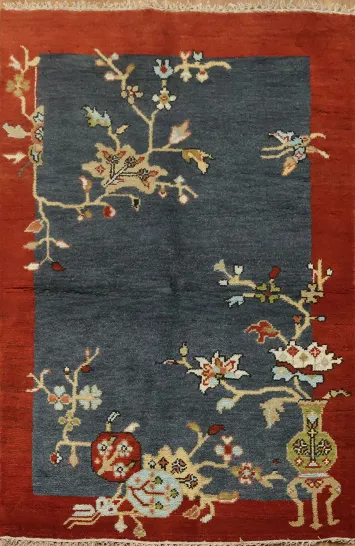 Luxurious Art Deco Navy and Red Rug 4x6 ft