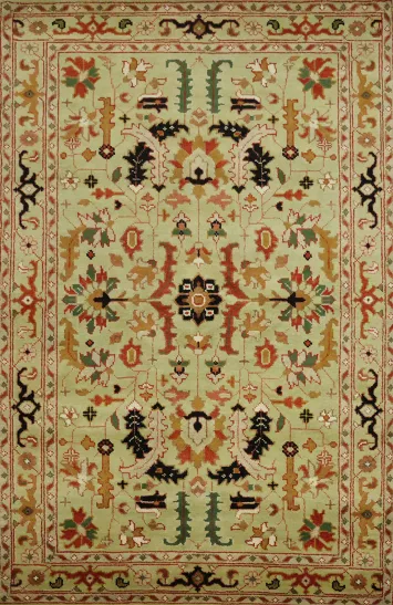 Green All-Over Ziegler Hand-Knotted Wool Area Rug 5'x8'