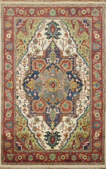 Persian-Inspired Heriz Serapi Rug with Vibrant Geometric Patterns 5'x8'