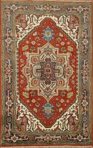 Exquisite Red and Cream Tribal Design Rug 5x8
