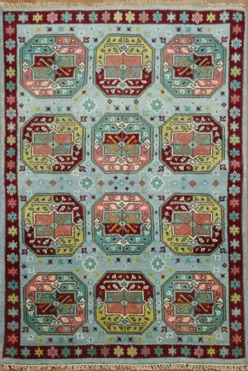 Vibrant Geometric Design Oriental Rug 4x6