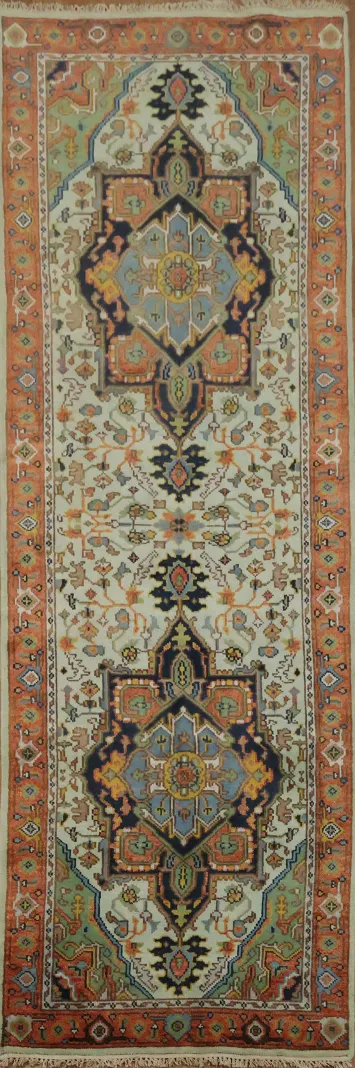 Traditional Mint Green Heriz Serapi Oriental Runner Rug 4x12