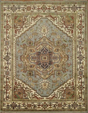 8'x10' Light Blue Heriz-Serapi Traditional Rug with Geometric Patterns