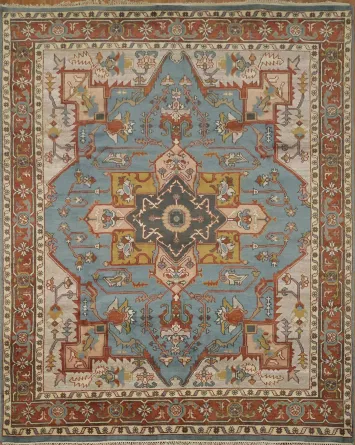 8'x10' Light Blue Heriz-Serapi Traditional Living Room Rug Wool