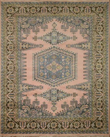 Vintage-Inspired Pink and Blue Viss Oriental Area Rug 8'x1'