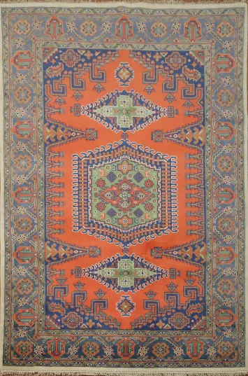 Vibrant Geometric Pattern Orange and Green Viss Area Rug 6x9 ft